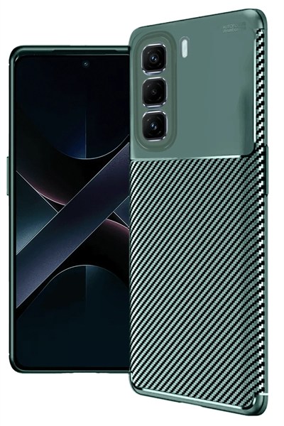 Mey İthalat®  İnfinix Hot 50 4G Kılıf Auto Focus Karbon Kapak - Koyu Yeşil