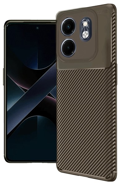 Mey İthalat®  İnfinix Smart 9 Kılıf Auto Focus Karbon Kapak - Kahverengi
