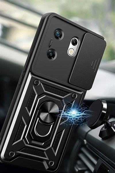 Mey İthalat®  İnfinix Zero 30 4G Kılıf Pars Lens Yüzüklü Silikon - Siyah