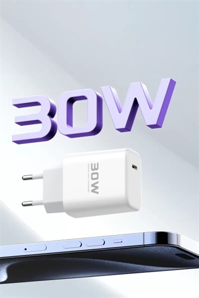 Mey İthalat®  JK89 30W Type-C Çıkışlı Ekstra DC66 1M Type-C to Lightning  Kablolu PD Şarj Cihazı - Beyaz