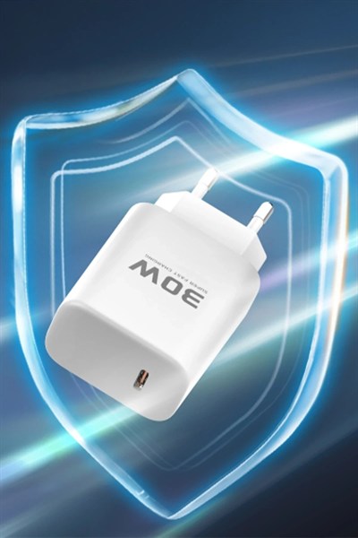 Mey İthalat®  JK89 30W Type-C Çıkışlı Ekstra DC67 1M Type-C to Type-C Kablolu PD Şarj Cihazı - Beyaz