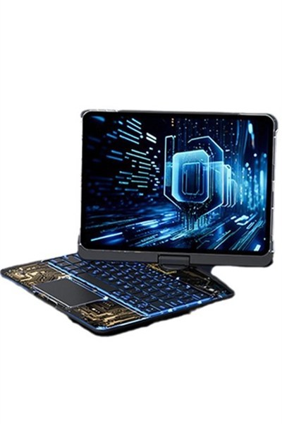 Mey İthalat®  JP11 iPad Pro 11 (2022) Kılıf Vales Dönen Ledli Klavyeli Tablet Kılıfı - Siyah