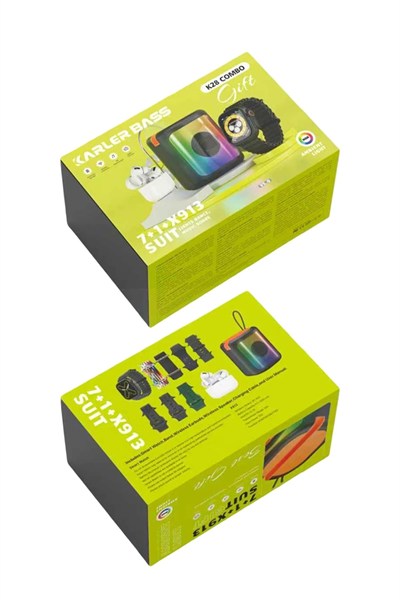 Mey İthalat®  K28 Kombo 7 Adet Kordon Akıllı Saat Airpods Kulaklık Kablosuz Hoparlör Set - Siyah