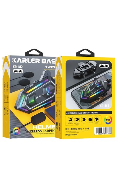 Mey İthalat®  KRM2 RGB Motosiklet Sürücüleri İçin IPX6 Su Geçirmez Özellikli Kablosuz Bluetooth Kulaklık - Siyah