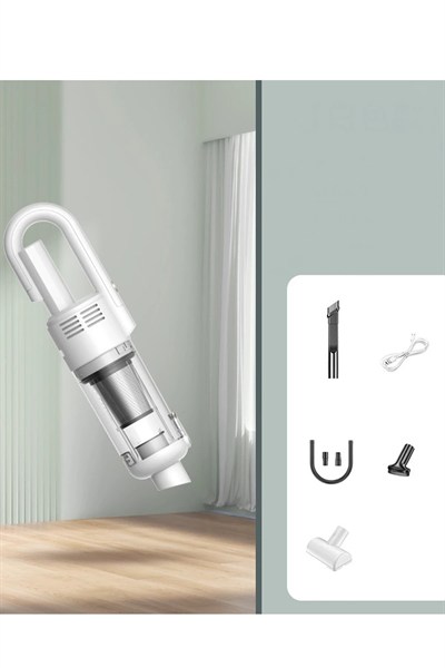 Mey İthalat®  LT-124 Kablosuz Çok Fonksiyonlu Araç Süpürge - Beyaz