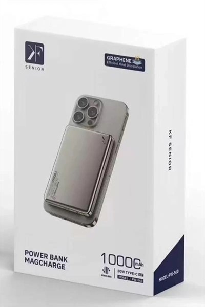 Mey İthalat®  PW560 10.000 mAh Dijital Göstergeli 20W Type-C ve 15W Kablosuz Şarj PD Hızlı Şarj Magsafe Powerbank - Titanyum