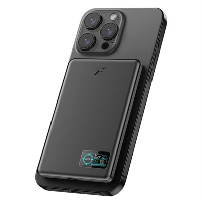 Mey İthalat®  PW595 5.000 mAh Dijital Göstergeli 20W Type-C ve 15W Kablosuz Şarj PD Hızlı Şarj Magsafe Powerbank - Siyah