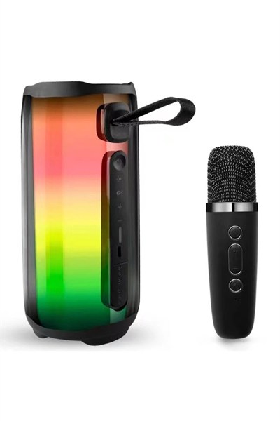 Mey İthalat®  Pluse 5 Mikrofonlu RGB Kablosuz Hoparlör - Siyah