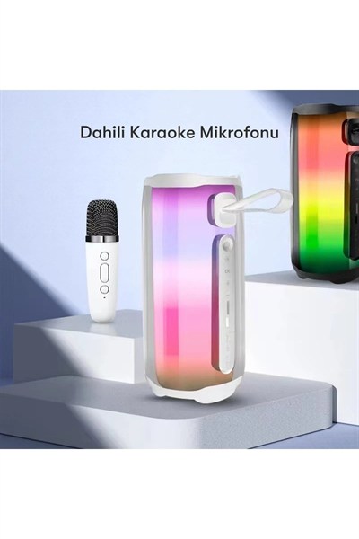 Mey İthalat®  Pluse 5 Mikrofonlu RGB Kablosuz Hoparlör - Beyaz