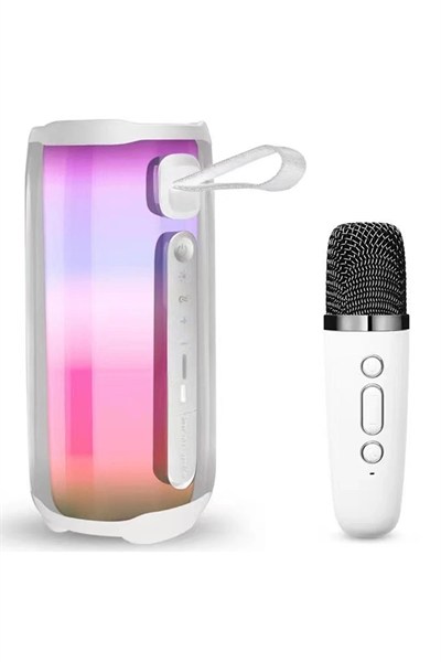 Mey İthalat®  Pluse 5 Mikrofonlu RGB Kablosuz Hoparlör - Beyaz