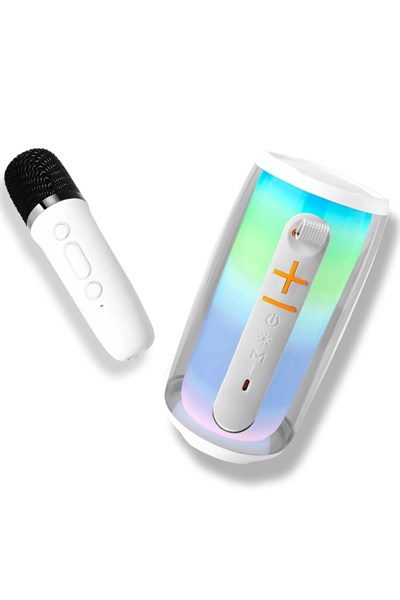 Mey İthalat®  Pluse 6 Mikrofonlu RGB Kablosuz Hoparlör - Beyaz