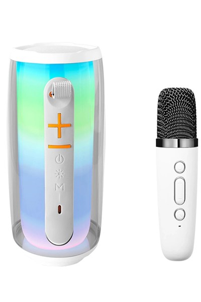 Mey İthalat®  Pluse 6 Mikrofonlu RGB Kablosuz Hoparlör - Beyaz