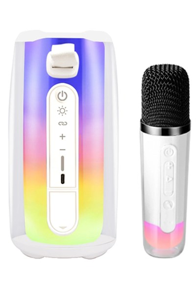 Mey İthalat®  Pluse 7 Mikrofonlu RGB Kablosuz Hoparlör - Beyaz