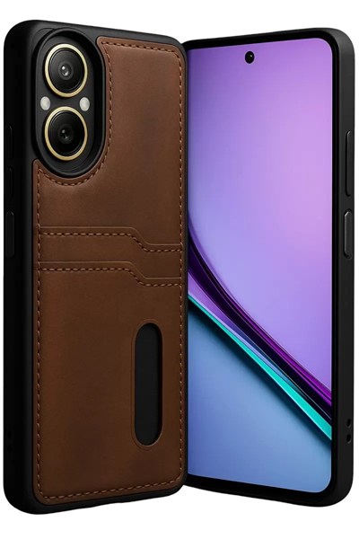 Mey İthalat®  Realme 12 Lite Kılıf Sara Kartvizitli Deri Kılıf - Taba