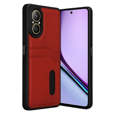 Mey İthalat®  Realme 12 Lite Kılıf Sara Kartvizitli Deri Kılıf - Kırmızı