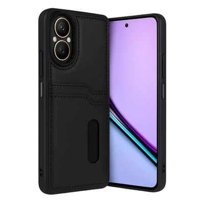 Mey İthalat®  Realme 12 Lite Kılıf Sara Kartvizitli Deri Kılıf - Siyah