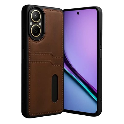 Mey İthalat®  Realme 12 Lite Kılıf Sara Kartvizitli Deri Kılıf - Taba
