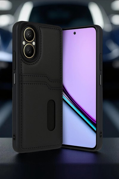 Mey İthalat®  Realme 12 Lite Kılıf Sara Kartvizitli Deri Kılıf - Kırmızı