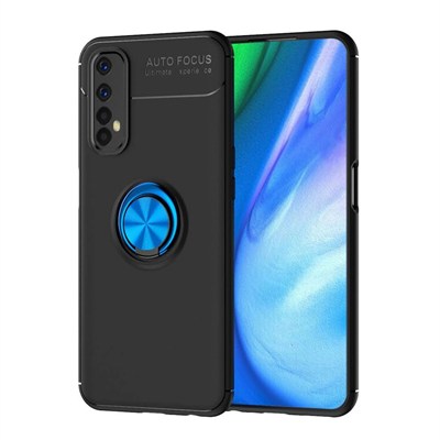 Mey İthalat®  Realme 7 Kılıf Range Yüzüklü Silikon - Siyah-Mavi