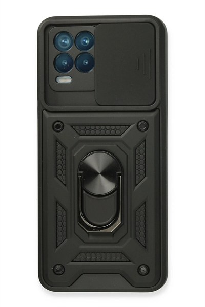 Mey İthalat®  Realme 8 Kılıf Pars Lens Yüzüklü Silikon - Siyah
