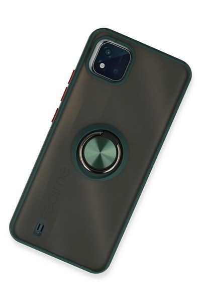 Mey İthalat®  Realme C11 2021 Kılıf Montreal Yüzüklü Silikon Kapak - Yeşil