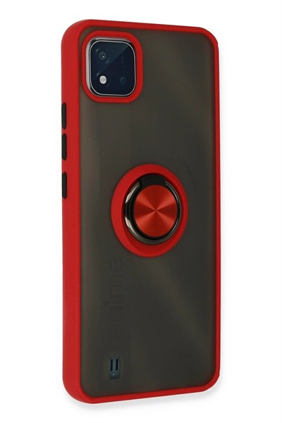 Mey İthalat®  Realme C11 2021 Kılıf Montreal Yüzüklü Silikon Kapak - Kırmızı