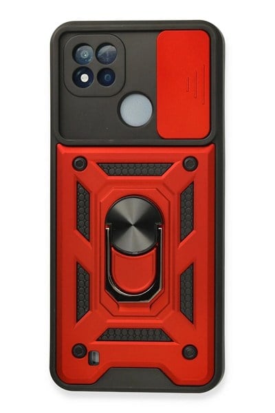 Mey İthalat®  Realme C11 2021 Kılıf Pars Lens Yüzüklü Silikon - Kırmızı