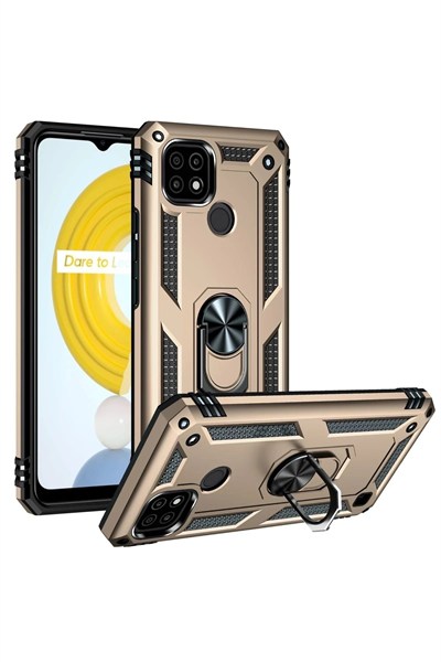 Mey İthalat®  Realme C21 Kılıf Sofya Yüzüklü Silikon Kapak - Gold