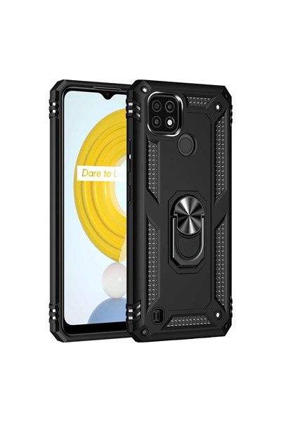 Mey İthalat®  Realme C21 Kılıf Sofya Yüzüklü Silikon Kapak - Siyah