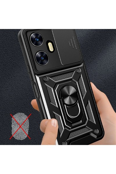 Mey İthalat®  Realme C55 Kılıf Pars Lens Yüzüklü Silikon - Lacivert