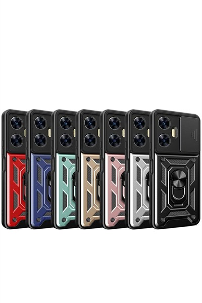 Mey İthalat®  Realme C55 Kılıf Pars Lens Yüzüklü Silikon - Kırmızı