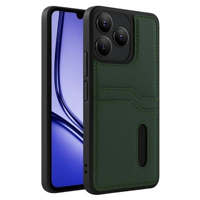 Mey İthalat®  Realme Note 50 4G Kılıf Sara Kartvizitli Deri Kılıf - Koyu Yeşil