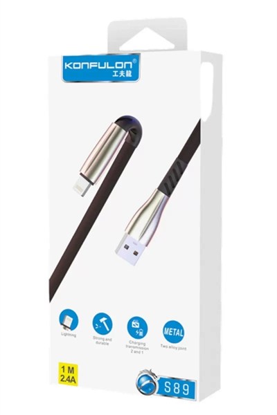 Mey İthalat®  S89 Metal Uçlu Lightning Kablo iphone Uyumlu 1M 2.4A - Siyah