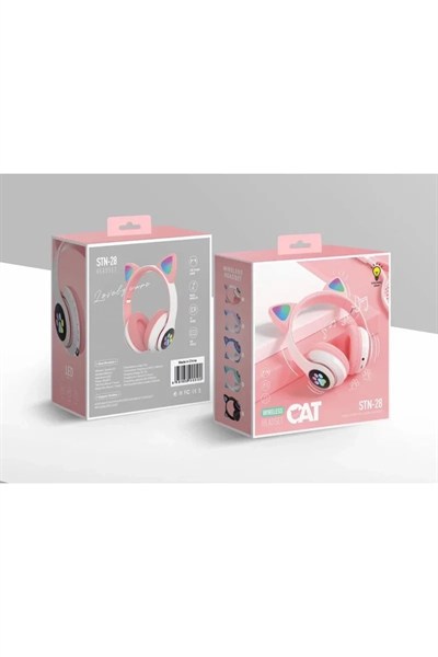 Mey İthalat®  STN28 Kablosuz Kedi Kulaklık - Pembe