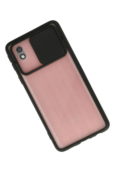 Mey İthalat®  Samsung Galaxy A01 Core Kılıf Palm Buzlu Kamera Sürgülü Silikon - Siyah