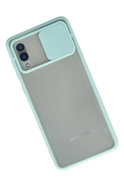 Mey İthalat®  Samsung Galaxy A02 Kılıf Palm Buzlu Kamera Sürgülü Silikon - Turkuaz