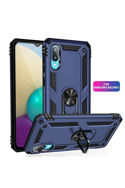 Mey İthalat®  Samsung Galaxy A02 Kılıf Sofya Yüzüklü Silikon Kapak - Lacivert