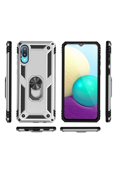 Mey İthalat®  Samsung Galaxy A02 Kılıf Sofya Yüzüklü Silikon Kapak - Gümüş