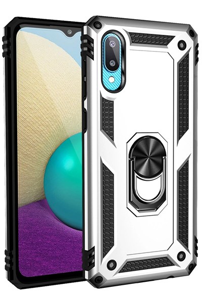 Mey İthalat®  Samsung Galaxy A02 Kılıf Sofya Yüzüklü Silikon Kapak - Gümüş