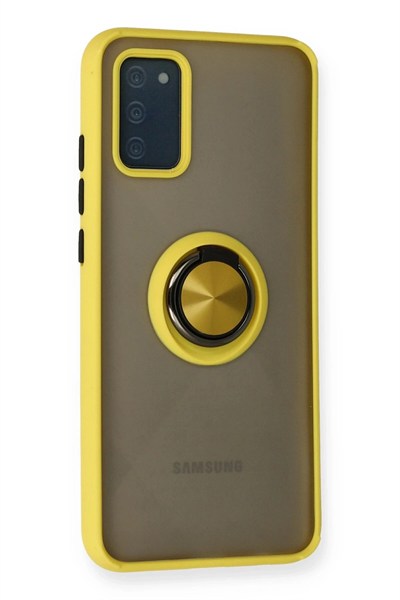 Mey İthalat®  Samsung Galaxy A02S Kılıf Montreal Yüzüklü Silikon Kapak - Sarı