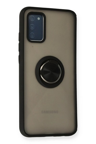 Mey İthalat®  Samsung Galaxy A02S Kılıf Montreal Yüzüklü Silikon Kapak - Siyah