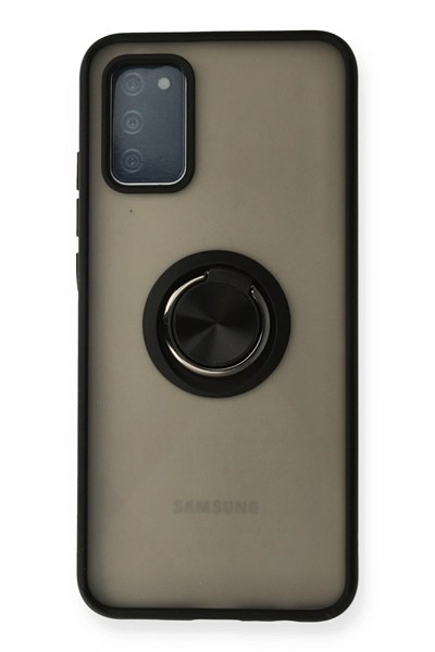 Mey İthalat®  Samsung Galaxy A02S Kılıf Montreal Yüzüklü Silikon Kapak - Siyah