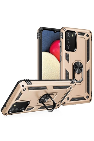 Mey İthalat®  Samsung Galaxy A02S Kılıf Sofya Yüzüklü Silikon Kapak - Gold