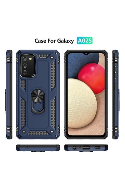 Mey İthalat®  Samsung Galaxy A02S Kılıf Sofya Yüzüklü Silikon Kapak - Lacivert