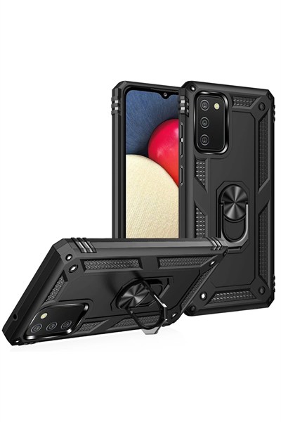 Mey İthalat®  Samsung Galaxy A02S Kılıf Sofya Yüzüklü Silikon Kapak - Siyah