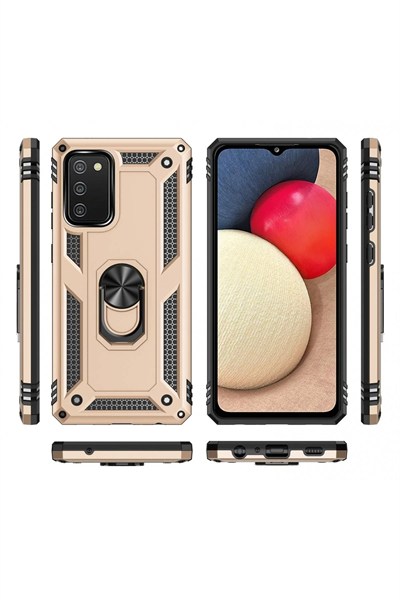 Mey İthalat®  Samsung Galaxy A02S Kılıf Sofya Yüzüklü Silikon Kapak - Gold