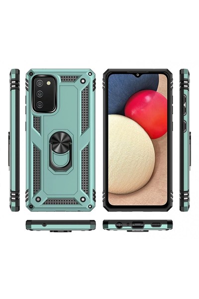 Mey İthalat®  Samsung Galaxy A02S Kılıf Sofya Yüzüklü Silikon Kapak - Yeşil