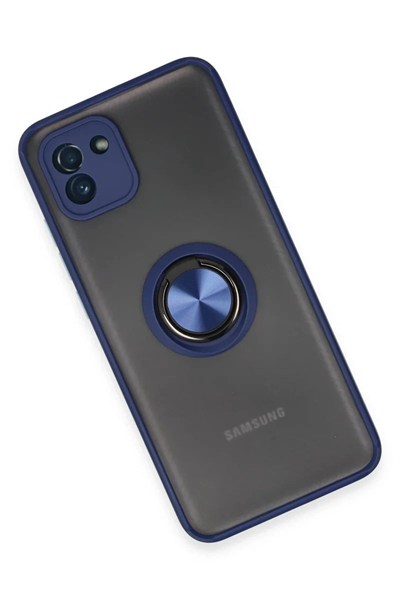 Mey İthalat®  Samsung Galaxy A03 Kılıf Montreal Yüzüklü Silikon Kapak - Lacivert