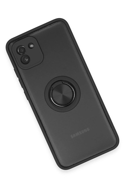Mey İthalat®  Samsung Galaxy A03 Kılıf Montreal Yüzüklü Silikon Kapak - Siyah