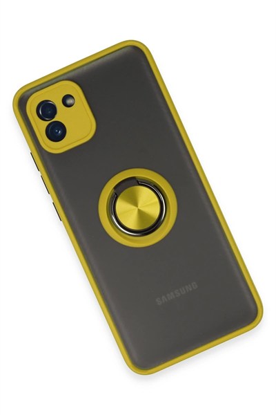 Mey İthalat®  Samsung Galaxy A03 Kılıf Montreal Yüzüklü Silikon Kapak - Sarı